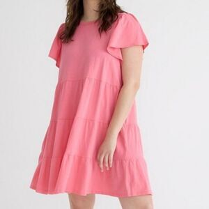 New J. Crew Tea Pink Broken-In Jersey‎ Tiered Mini Dress Size Large